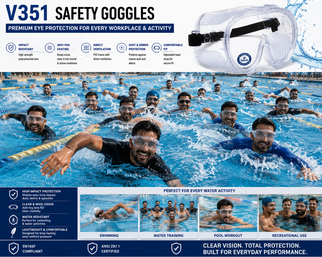 Vaultex Clear Safety Goggles – High Impact Resistant Polycarbonate Lens with Elastic Strap