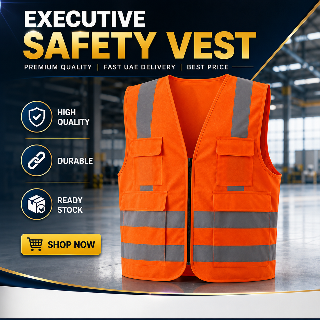 High Visibility Safety Vest for Men Women - Class 2 Reflective Vest with Zipper, 4 Pockets, Hi Vis Orange Mesh & Fabric Construction Vest for Work, Construction, Traffic, Cycling, Running