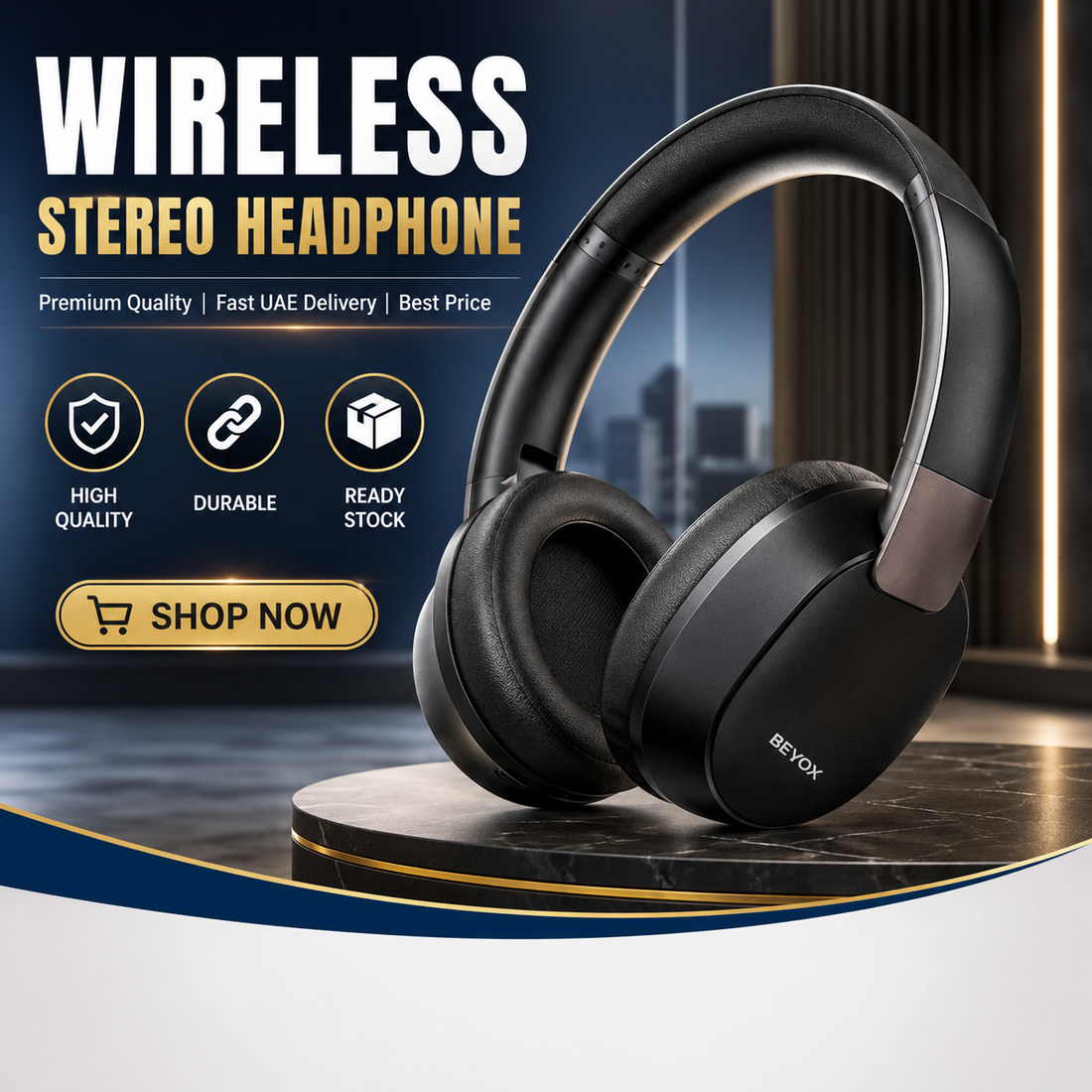 Wireless Over-Ear Headphones with Active Noise Cancelling, Bluetooth Stereo Headset with Deep Bass, 90° Rotating Ear Cups, Foldable Design for Travel, Work & Gaming