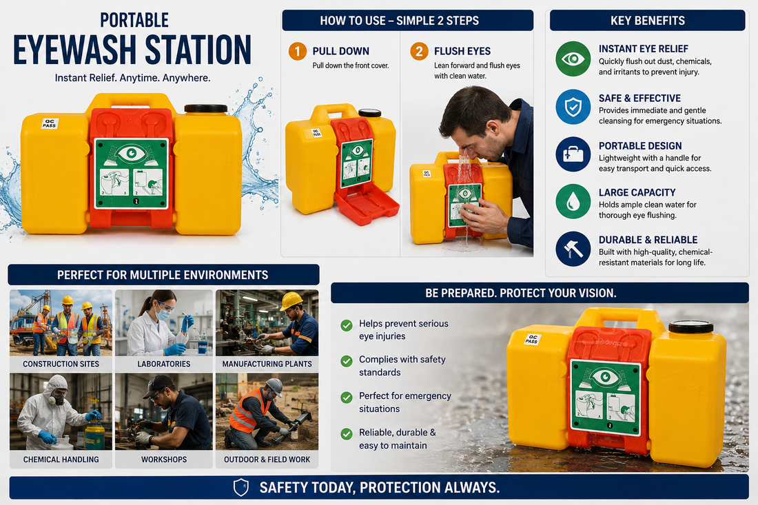 Vaultex J-TECH Portable Eyewash Station  Wall-Mountable Emergency Eye Wash Unit with Dual Nozzles