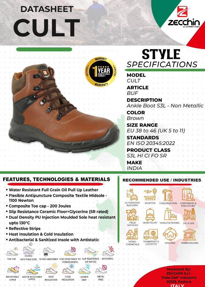 ZECCHIN CULT S3L Non-Metallic Ankle Safety Shoes – Brown