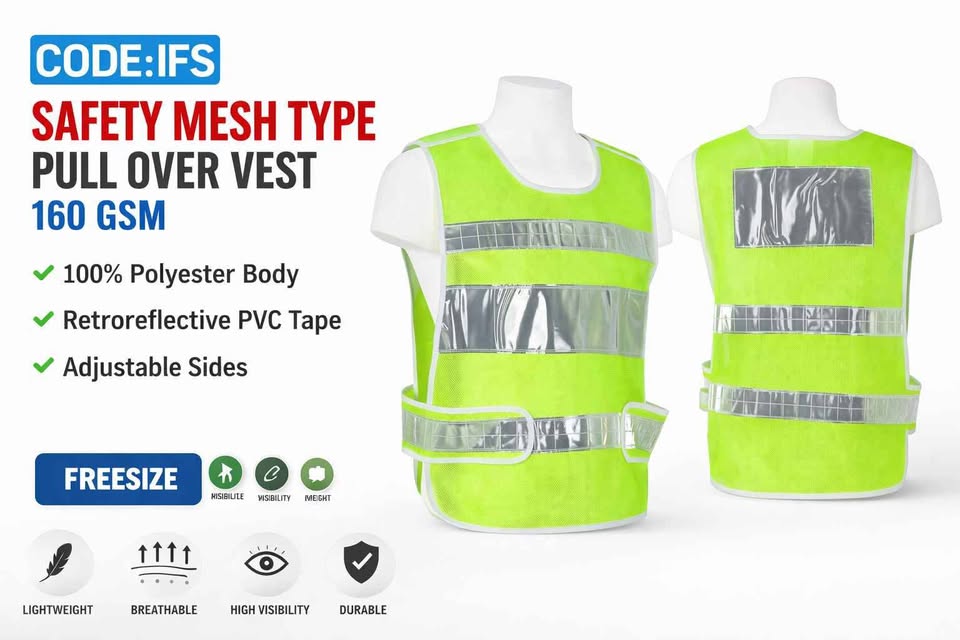 High Visibility Safety Mesh Vest 160 GSM | Reflective Work Vest | Adjustable Free Size Neon Green