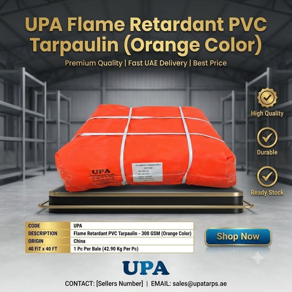 UPA Flame Retardant PVC Tarpaulin 300 GSM (40x40 Ft) - Heavy Duty Sheet
