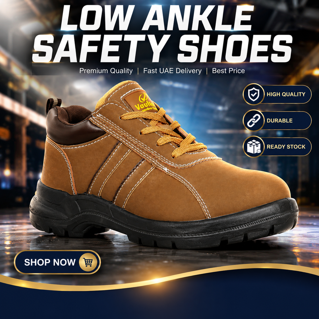Vaultex MLH Low Ankle Steel Toe Safety Shoes Nubuck Leather Work Boots, Honey, Oil Resistant, Steel Mid-Sole