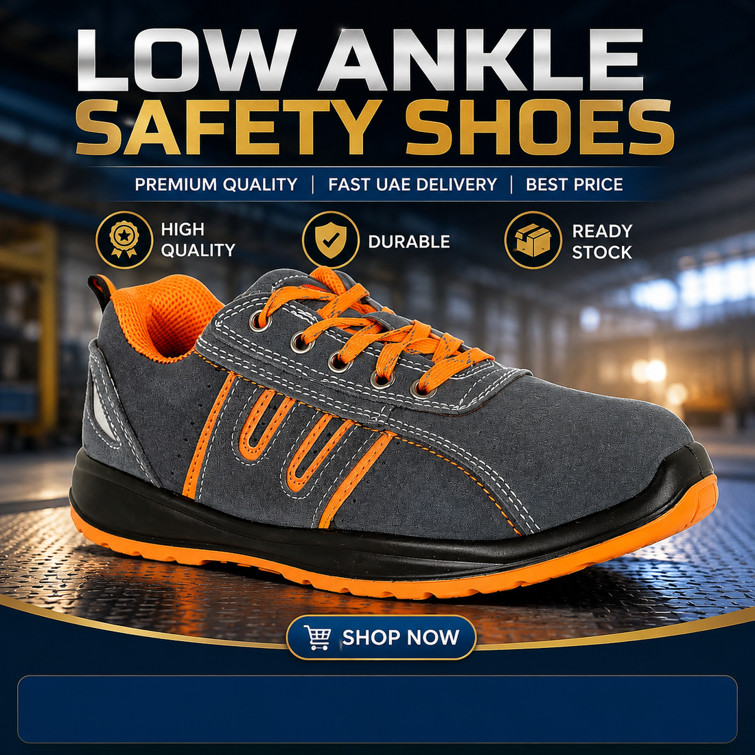 Armstrong PCC Low Ankle Safety Shoes – Steel Toe & Mid-Plate, Grey Suede Leather