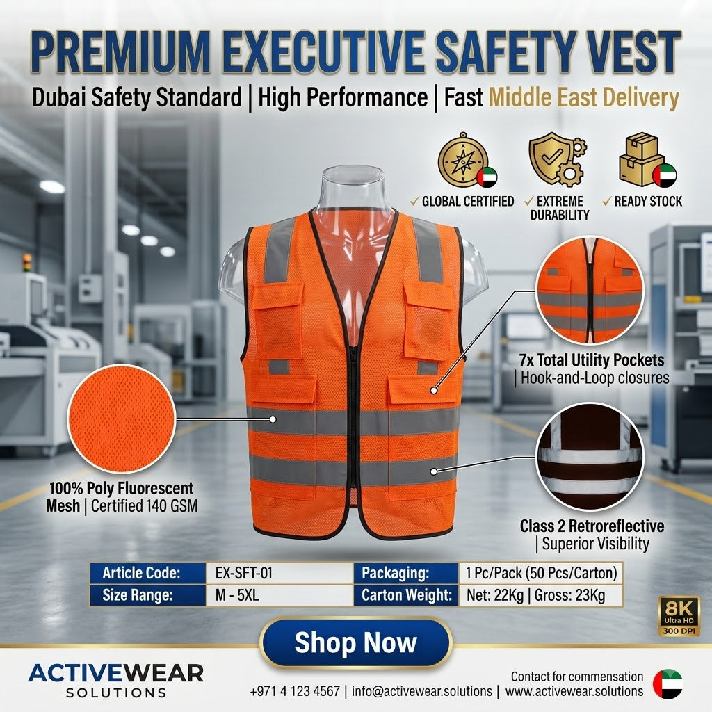 Executive High-Visibility Safety Vest (140 GSM) – Reflective Utility Workwear UAE