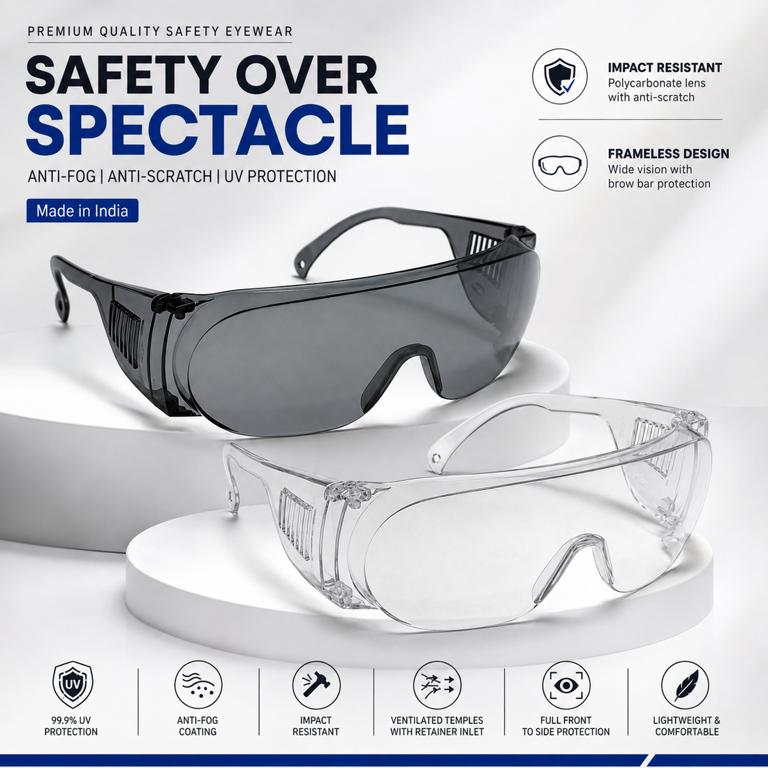 Vaultex V303 Safety Over Spectacles  Anti-Fog & Anti-Scratch Safety Glasses, Fits Over Prescription Glasses