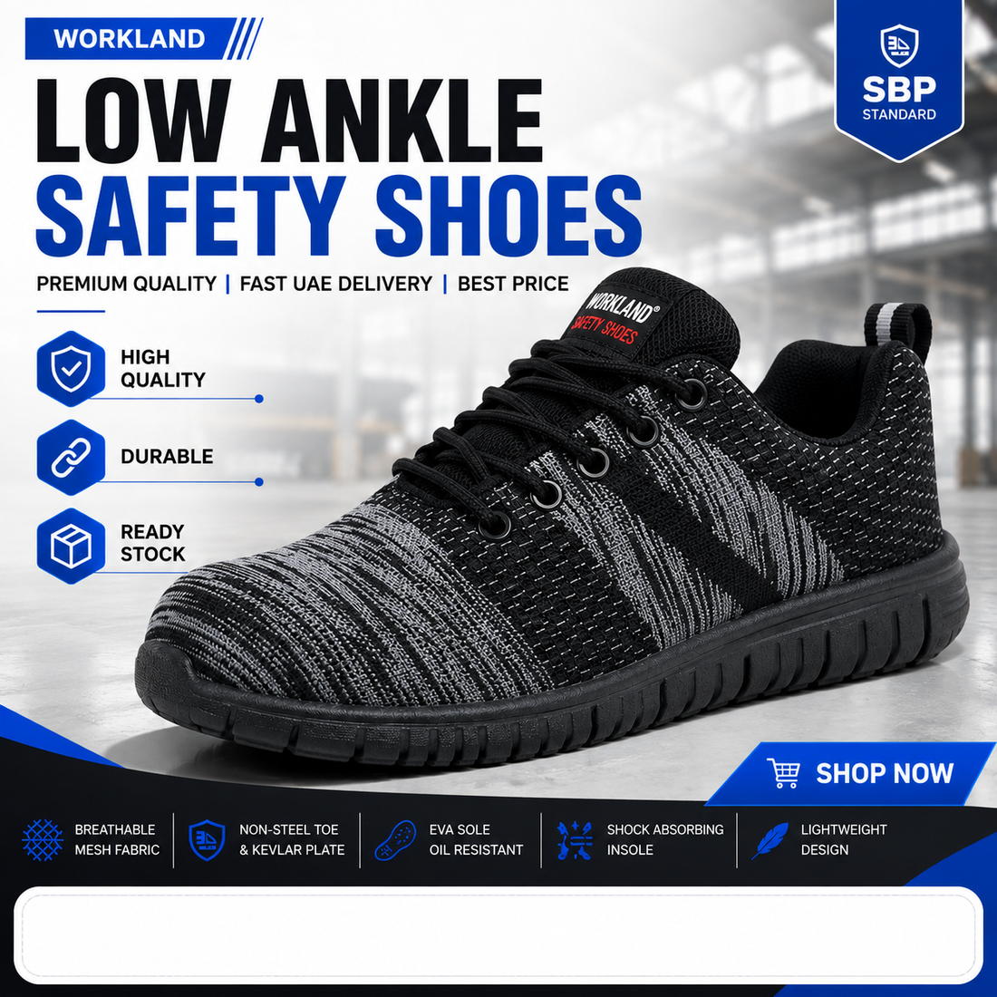 Non-Metal Safety Shoes  Kevlar Toe Protection  Breathable Mesh Low Ankle Work Shoes SBP Standard