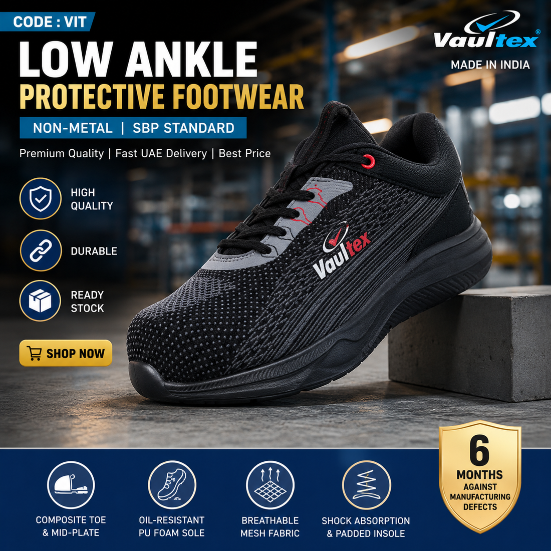 Low Ankle Safety Shoes – Composite Toe Work Shoes  Breathable Mesh, Oil-Resistant, Shock Absorbing Industrial Footwear